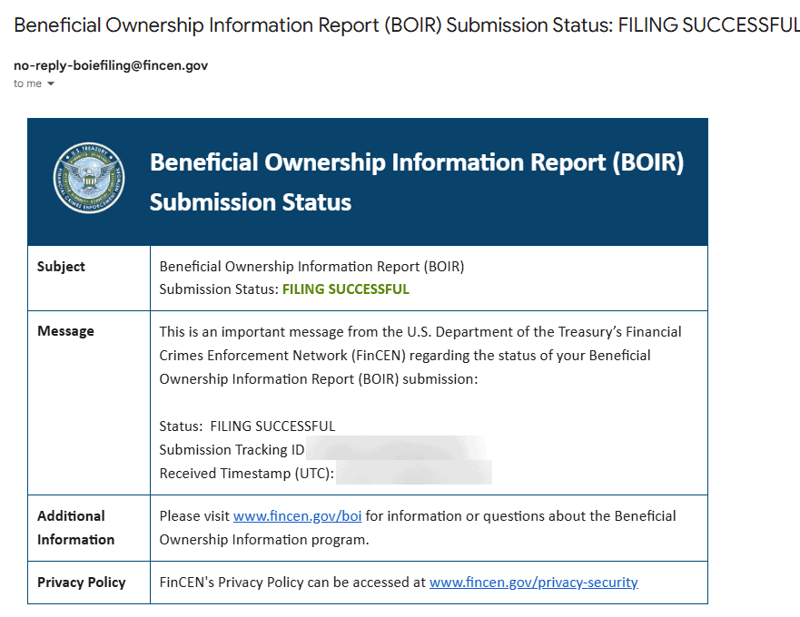 BOI Filed Successfully Email