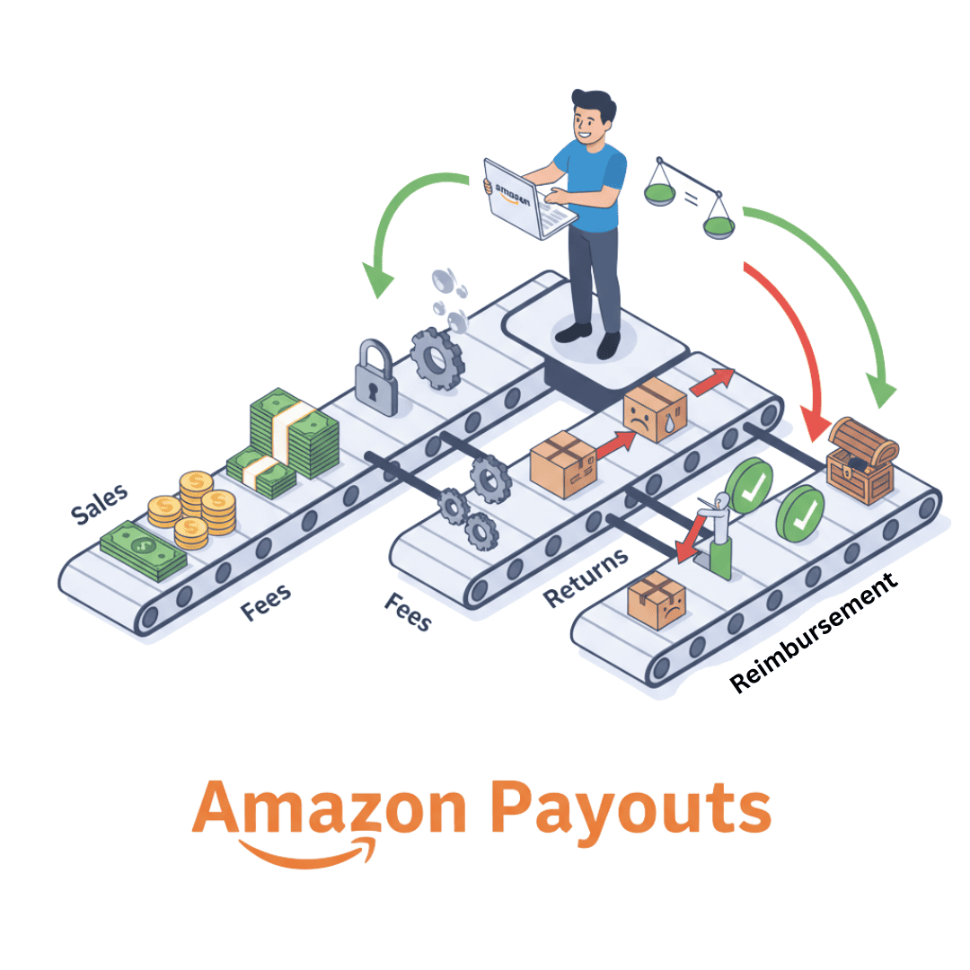 2 Amazon payout split into categories by accounting sync tool.