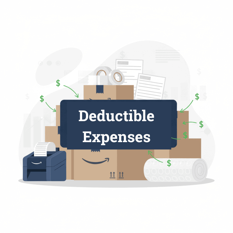 Amazon shipping supplies like boxes, tape, labels, and bubble wrap marked as deductible seller tax expenses (1)
