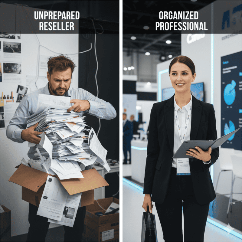 Professional Amazon seller prepared at trade show versus unprepared reseller