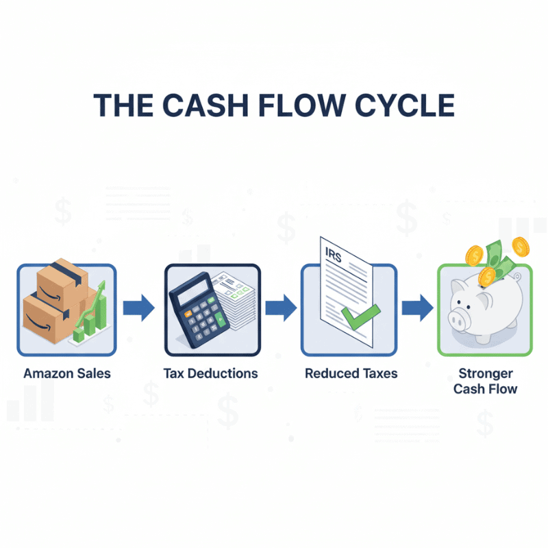 amazon selling tax deductions cash flow infographic