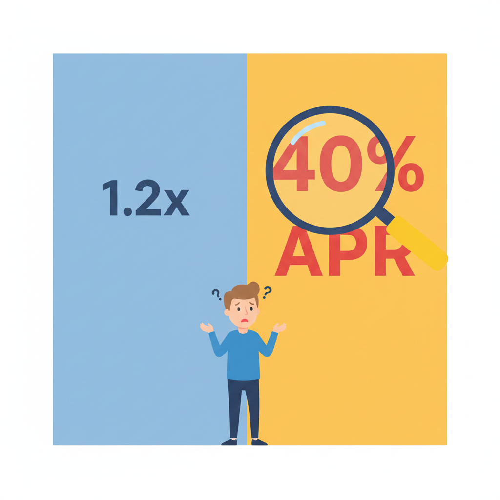 Factor rate versus APR comparison revealing hidden costs of merchant cash advance loans